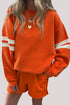 Varsity Stripe Drop Shoulder Crewneck Sweatshirt And Drawstring Shorts Short Set